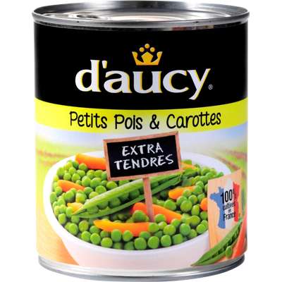 Petits pois carottes extra-tendres, D'aucy (850 g)