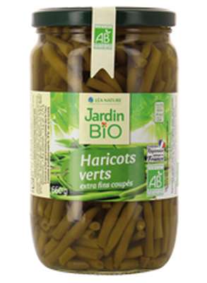 Haricots verts extra fins BIO, Jardin Bio (360 g, poids égoutté)