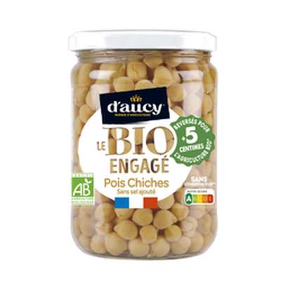 Pois chiches sans sel ajouté BIO, D'aucy (530 g / 340 g poids net égoutté)