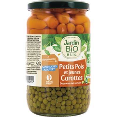 Petits pois très fins et carottes à l'étuvée  Jardin Bio (420 g)