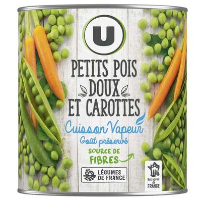 Petits pois doux et carottes cuisson vapeur, U (530 g)