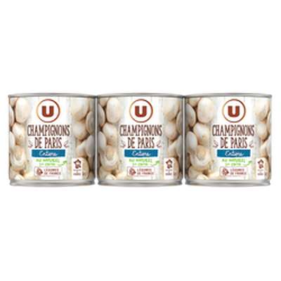 Champignons de Paris entiers au naturel, U (3 x 115 g)