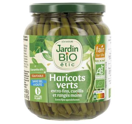 Haricots verts extra fin rangés main BIO, Jardin Bio (340 g)