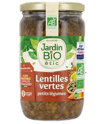 Lentilles vertes cuisinées aux légumes BIO, Jardin Bio (660 g)