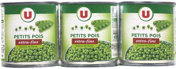 Petits pois extra-fins à l'étuvée, U (x3, 420 g)