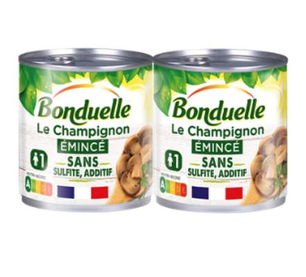 Champignons émincés au naturel sans sulfite, Bonduelle (2 x 115 g)