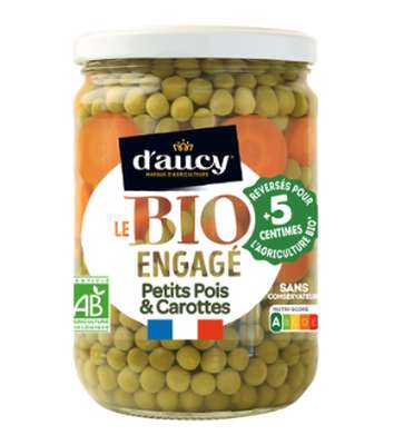 Petits pois carottes BIO, D'aucy (340 g)