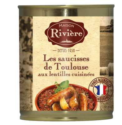 Les saucisses de Toulouse aux lentilles cuisinées, Maison Rivière (840 g)