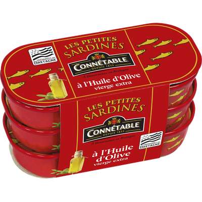 Petites sardines à l'huile d'olive vierge extra, Connetable (3 x 55 g)