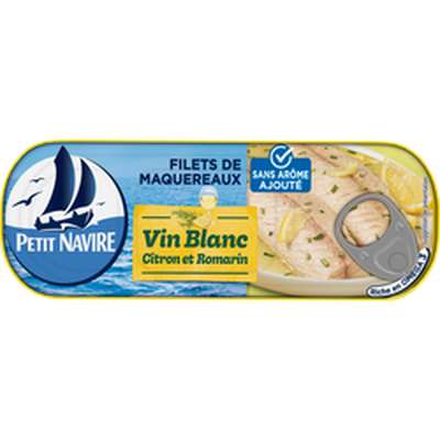 Filets de maquereaux vin blanc, citron et romarin sans arômes ajoutés, Petit Navire (175 g)