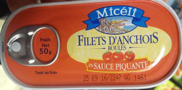Filets d'anchois roulés en sauce piquante, Micéli (50 g)