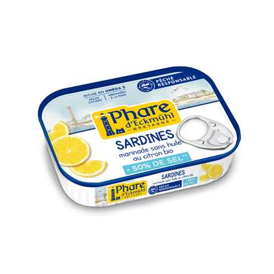 Sardine pêche responsable marinade sans huile au citron à teneur réduite, Phare d'Eckmuhl (115 g)