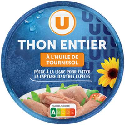 Thon entier à l'huile de tournesol, U  (150 g)