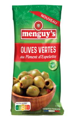 Olives vertes au piment d'espelette, Menguy's (170 g)