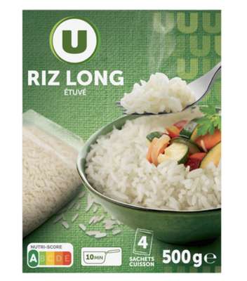 Riz long grain 10 min en sachet, U (4 x 125 g)