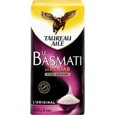 Riz basmati penjab long grain naturellement parfumé, Taureau Ailé (600 g)