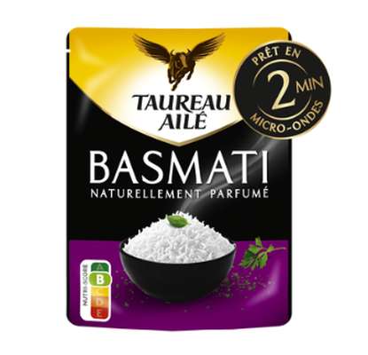 Riz basmati nature micro ondables 2 minutes, Taureau Ailé (220 g)