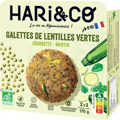 Galettes de lentilles vertes, courgette et menthe, Hari&Co (170 g)
