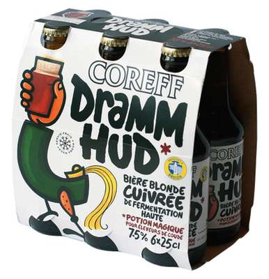 Pack de bière blonde cuivrée dramm hud 7.5°, Coreff (6 x 25 cl)