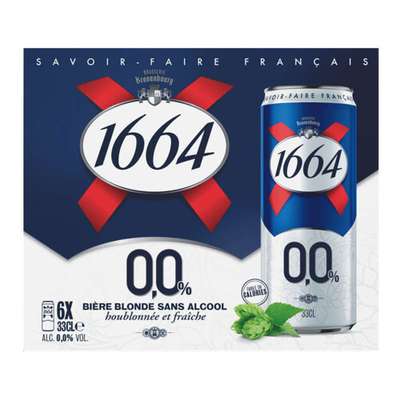 Pack de bière blonde 0° sans alcool, 1664 (6 x 33 cl)