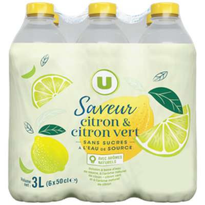 Pack d'eau de source aromatisée citron citron vert, U (6 x 50 cl)