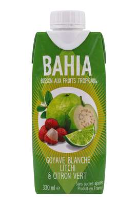 Boisson exotique au jus de Goyave Blanche Litchi Citron Vert, Bahia (33 cl)