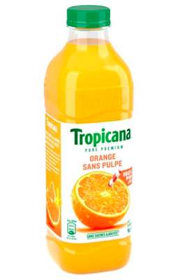 Jus d'orange 100% pressé sans pulpe et sans sucres, Tropicana (1 L)