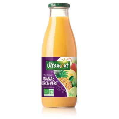 Jus de fruits ananas et citron vert BIO, Vitamont (75 cl)