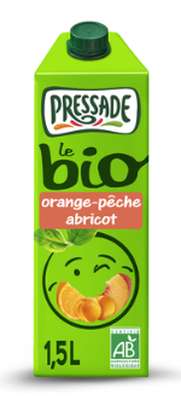 Nectar d'orange, pêche et abricot BIO, PRESSADE (1,5 L)