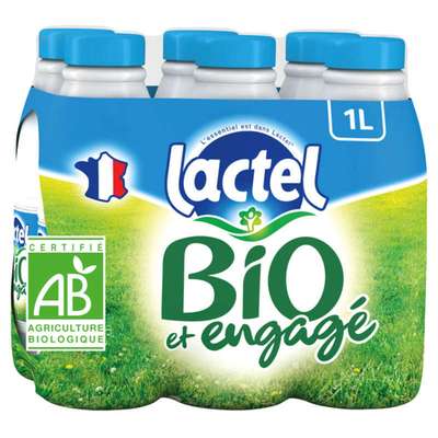 Pack de lait demi-écrémé BIO, Lactel (6 x 1 L)