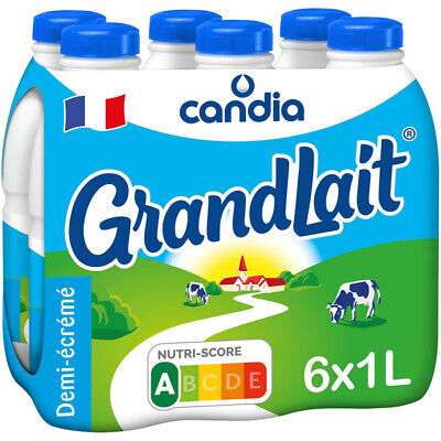 Pack de lait demi-écrémé, Grandlait (6 x 1 L)
