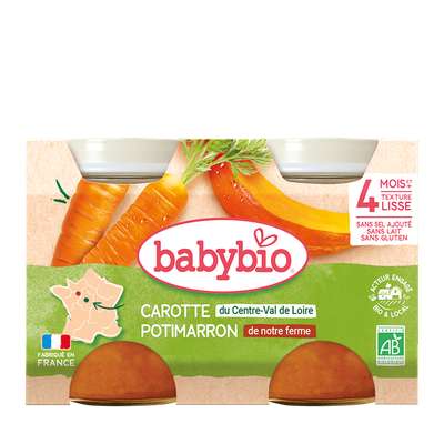 Petit pot carotte, potimarron BIO - dès 4 mois, Babybio (2 x 130 g)