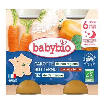 Petit pot bonne nuit carotte, butternut et riz BIO - dès 6 mois, Babybio (2 x 200 g)