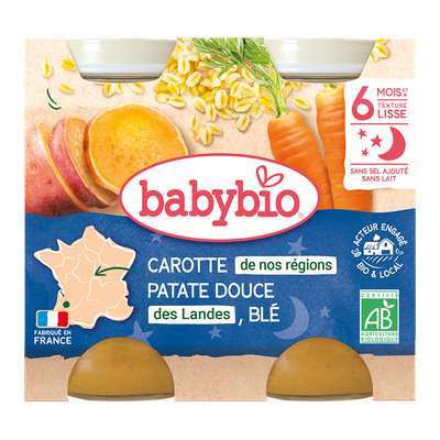 Petit pot bonne nuit carotte, patate douce et blé BIO - dès 6 mois, Babybio (2 x 200 g)