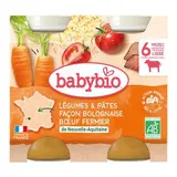 Petit pot légumes, pâtes façon bolognaise, boeuf fermier BIO - dès 6 mois, Babybio (2 x 200 g)