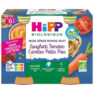 Petit pot spaghetti tomates carottes petits pois BIO - dès 6 mois, Hipp (2 x 190 g)