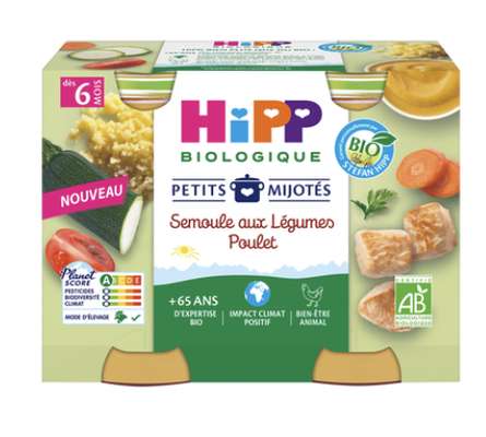 Petits mijotés semoule aux légumes poulet BIO - dès 6 mois, Hipp  (2 x 190 g)