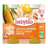 Petit pot maïs doux, poulet fermier du Poitou BIO - dès 8 mois, Babybio (2 x 200 g)