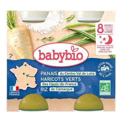 Petit pot bonne nuit panais, haricots verts, riz BIO - dès 8 mois, Babybio (2 x 200 g)