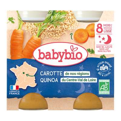 Petit pot bonne nuit carotte des Landes, quinoa BIO - dès 8 mois, Babybio (2 x 200 g)