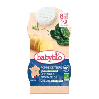 Bols pomme de terre, épinard et chèvre Français BIO - dès 8 mois, Babybio (2 x 200 g)