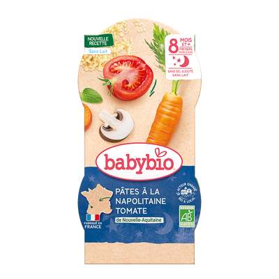 Bols bonne nuit pâtes à la Napolitaine tomate d'Aquitaine BIO - dès 8 mois, Babybio (2 x 200 g)
