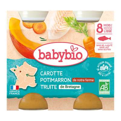 Petit pot carotte, potimarron et truite BIO - dès 8 mois, Babybio (2 x 230 g)