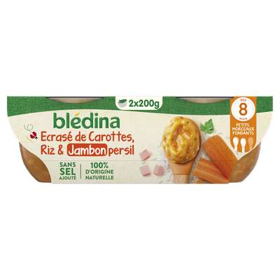 Bols carottes, riz et jambon Idées de Maman - dès 8 mois, Blédina (2 x 200 g)