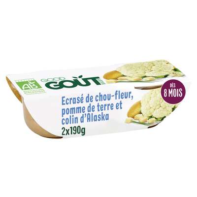 Écrasé de chou-fleur, pomme de terre et colin d'Alaska BIO - dès 8 mois, Good Goût (2 x 190 g)