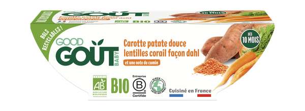 Carottes, patate douce et lentilles corail façon Dahl BIO - dès 8 mois, Good Goût (2 x 190 g)
