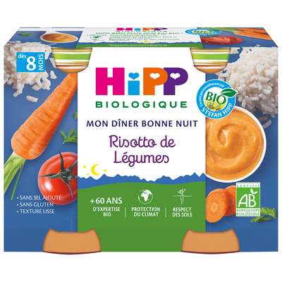 Mon diner bonne nuit risotto de légumes BIO - dès 8 mois, Hipp (2 x 190 g)