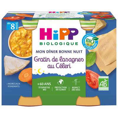 Mon diner bonne nuit gratin de lasagnes au céleri BIO - dès 8 mois, Hipp (2 x 190 g)