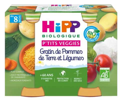 Petit pot bio pour bébé gratin de pommes de terre et légumes BIO - dès 8 mois, Hipp  (2 x 190 g)