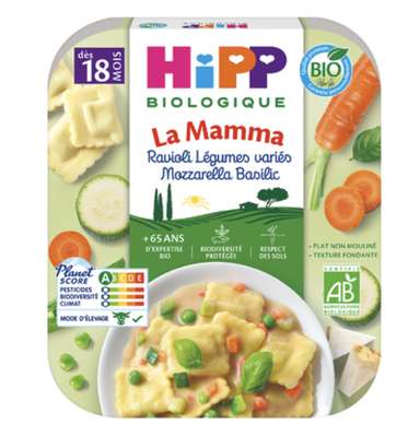 La Mamma Ravioli légumes variés mozzarella basilic BIO - dès 8 mois, Hipp (250 g)